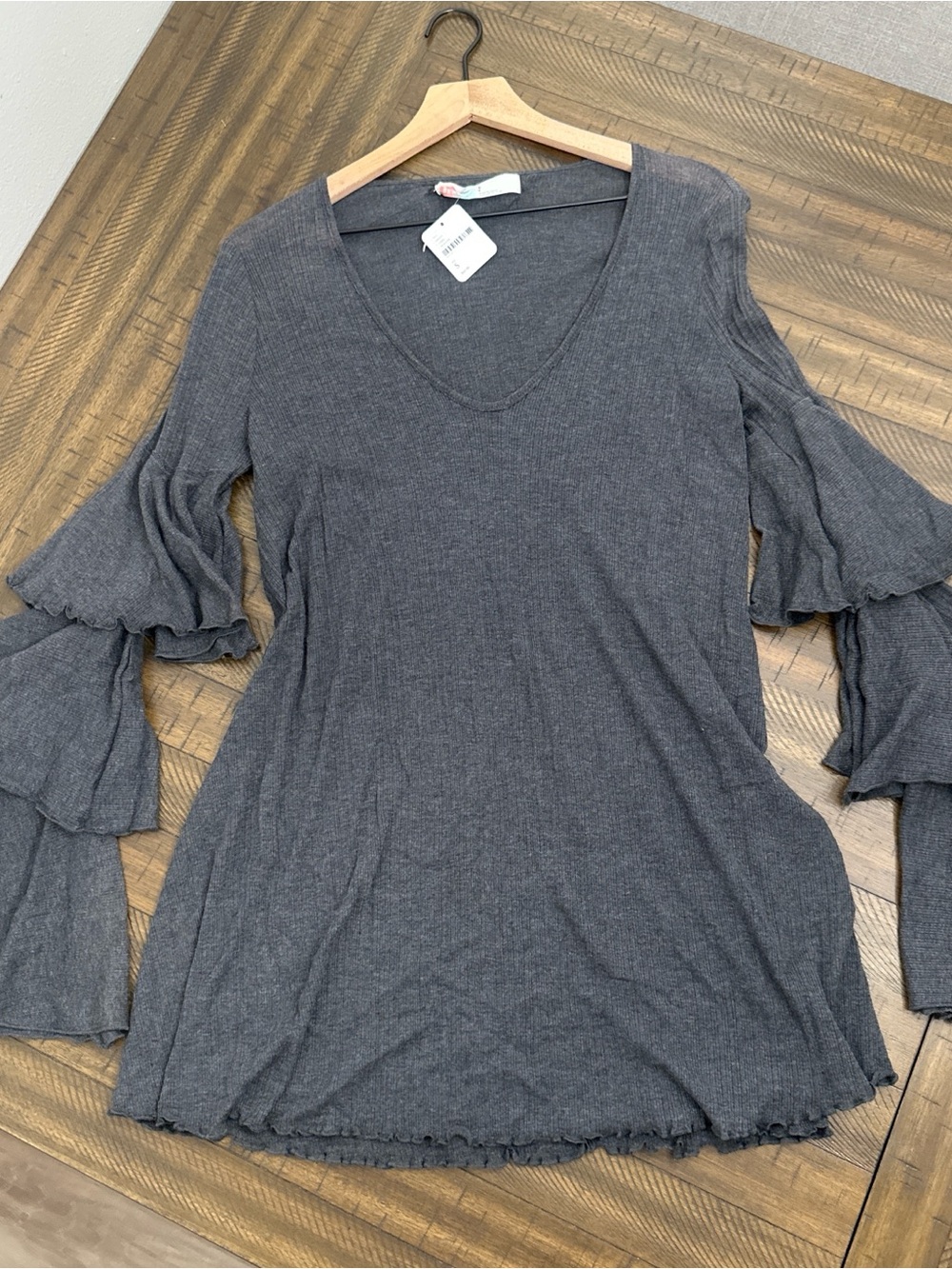 Free People Charcoal Ruffle Sleeve Mini Dress